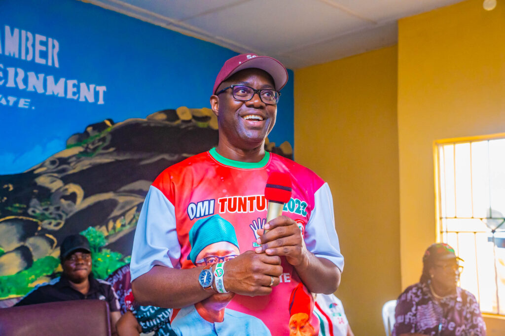 Governor Seyi Makinde addresses traditional rulers in Iwajowa LGA as part of campaigns in Oke-Ogun Zone on February 14, 2023 