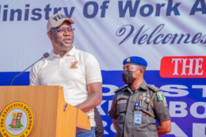 Governor Seyi Makinde speaking at the Flag-Off of the Construction Saki-Ogbooro-Igboho Road