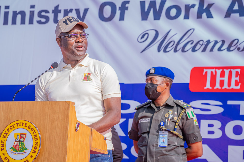 Governor Seyi Makinde speaking at the Flag-Off of the Construction Saki-Ogbooro-Igboho Road