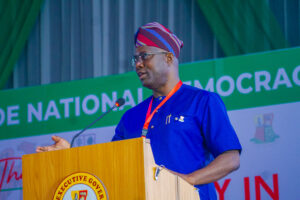 Governor Seyi Makinde speaking at the GSM National Democracy Summit