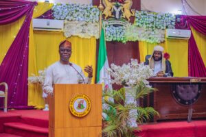 Governor Seyi Makinde delivering the State of the STate Address at the Second Anniversary of the Ninth Oyo Assembly