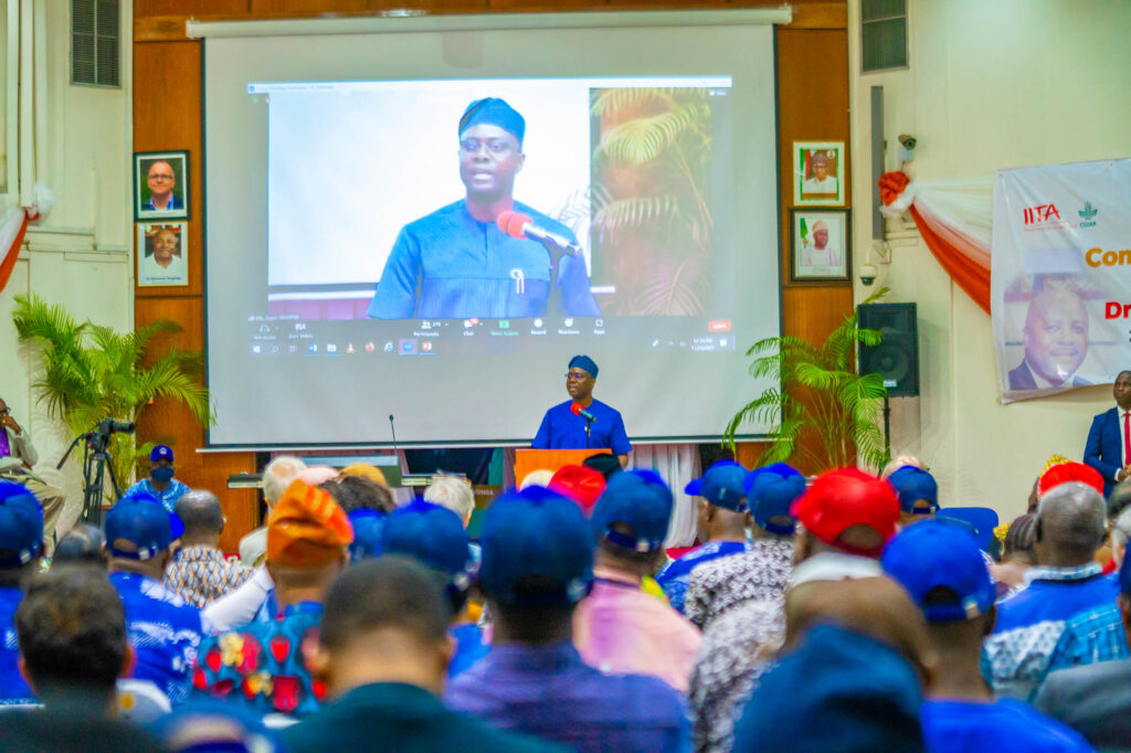 Governor Seyi Makinde delivering his goodwill message at the send-off of Dr Nteranya Sanginga