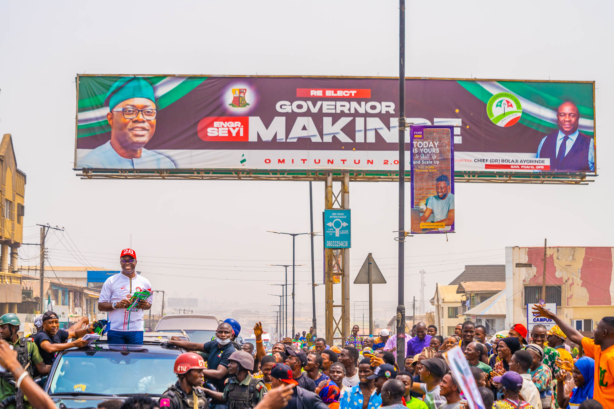 Governor Seyi Makinde during a road show on February 21, 2023 as part of the campaigns in Ibadan Zone