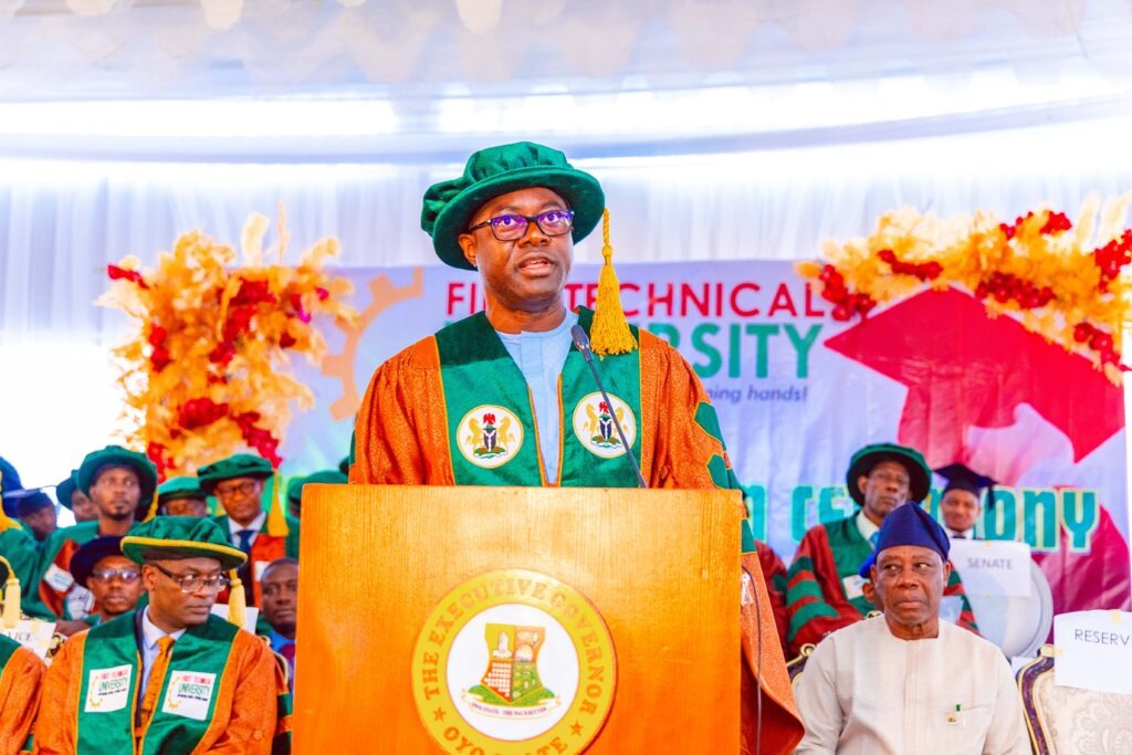Governor Seyi Makinde delivering his speech at the First Technical University Convocation Ceremony on March 31, 2023