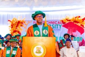 Governor Seyi Makinde delivering his speech at the First Technical University Convocation Ceremony on March 31, 2023