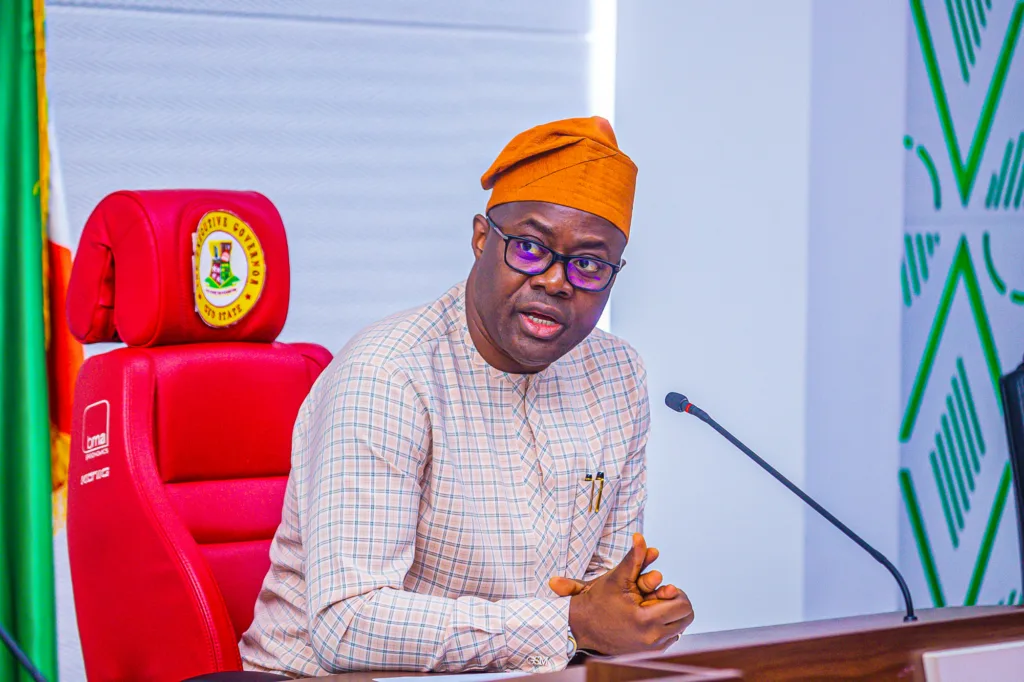 Governor Seyi Makinde delivering his remarks during the inauguration of the Oyo Amotekun Board on 14 August, 2023.