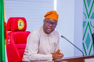 Governor Seyi Makinde delivering his remarks during the inauguration of the Oyo Amotekun Board on 14 August, 2023.