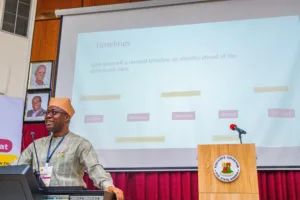 Governor Seyi Makinde delivering his Presentation titled Exploring the Implementation of the Oyo State Roadmap for Sustainable Development 2023-2027