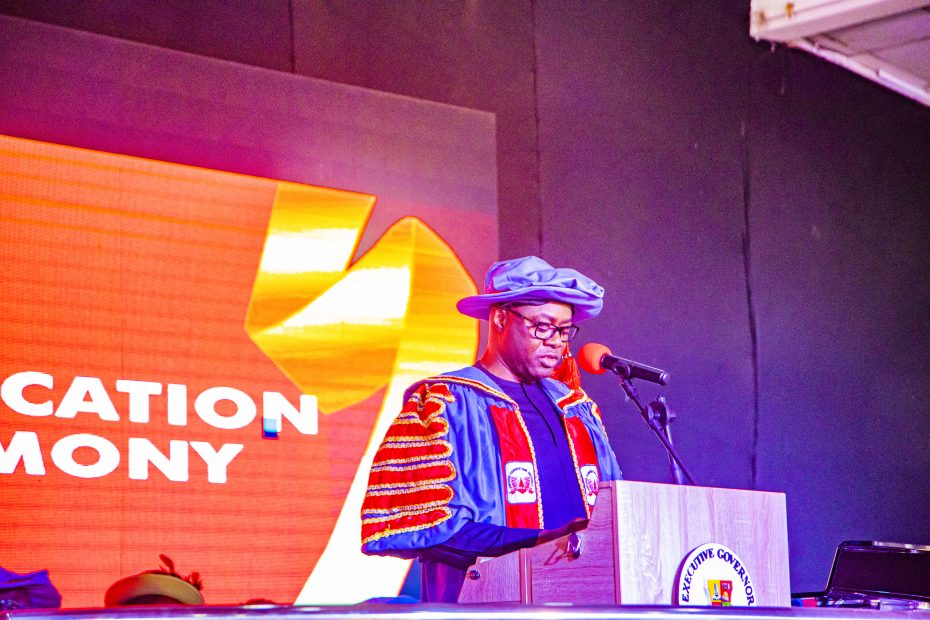 Precious Cornerstone Convocation (Jesse) (10) Governor Seyi Makinde delivering his lecture at Precious Cornerstone University Ibadan on 11 November 2024