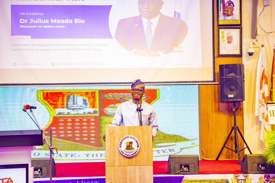 1 Governor Seyi Makinde delivering his welcome address during the visit of President Julius Maada Bio of Sierra Leone in IITA, Ibadan on 4 March 2025