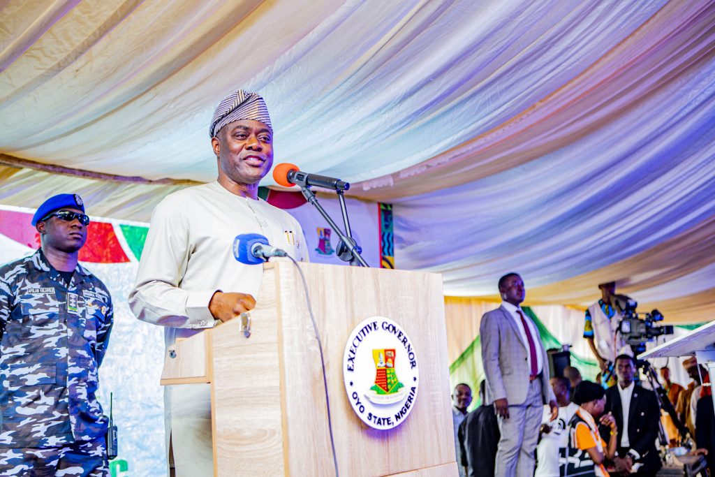 Governor Seyi Makinde delivering his address at the Groundbreaking Ceremony of the Oyo State Agribusiness Industrial Hub, Ijaiye on 2 August 2025