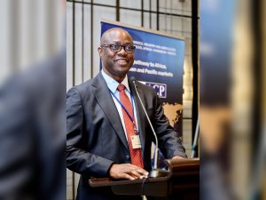 Governor Seyi Makinde delivering a keynote address at the Nigeria Belgium Luxembourg Business Forum on 22 October 2025