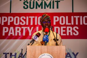 Governor Seyi Makinde delivering the Welcome Address at the National Summit of Opposition Political Party Leaders on 25 April 2026
