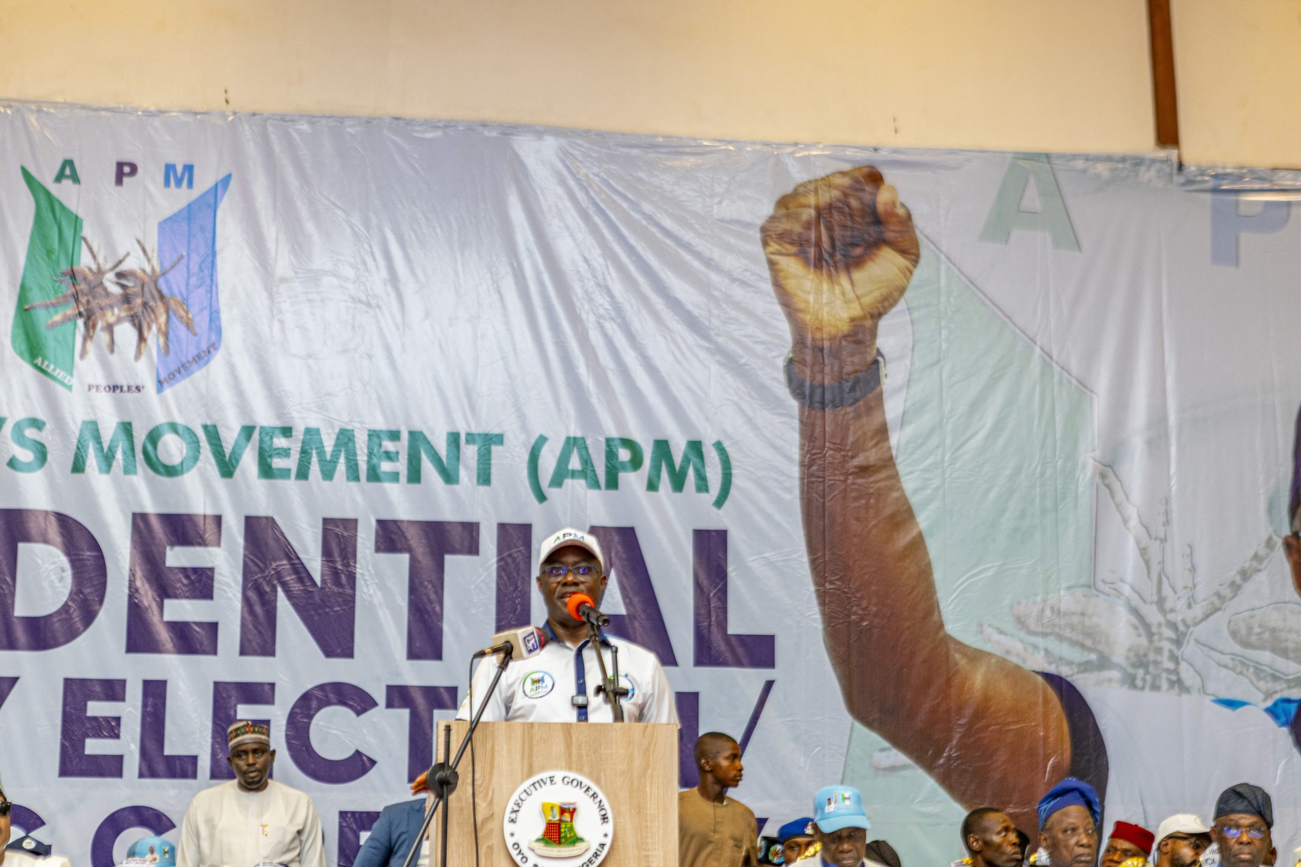 1 Governor Seyi Makinde delivering his acceptance speech as Allied Peoples' Movement Presidential Candidate on 30 May 2026.