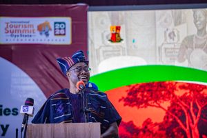 Governor Seyi Makinde delivering his keynote address at the International Tourism Summit Oyo State 2026 on 13 May 2026